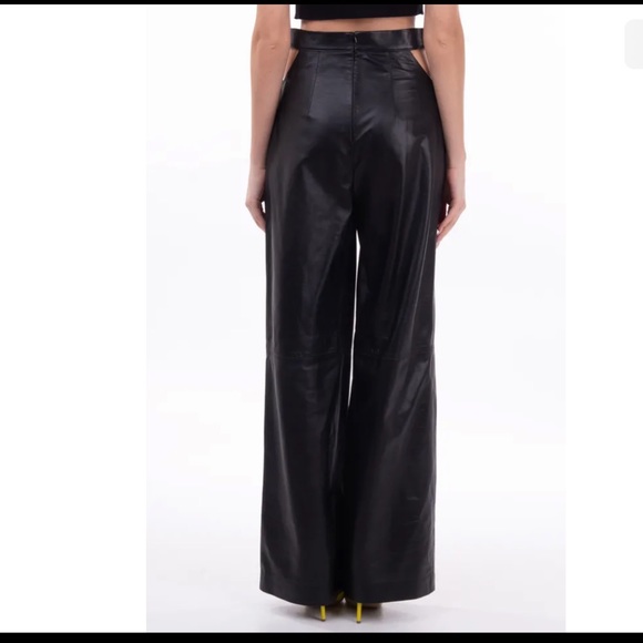 Made in Italy 100% Lambskin High Waisted Leather Wide leg Trousers - Picture 4 of 4